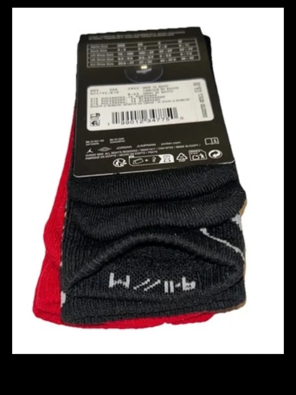 Nike Jumpman Kids Crew Socks 2 Pair Youth 5Y-7Y Red Black w Jordan Logo Cushion